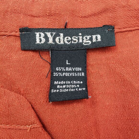 BYdesign Top Womens Large Orange Crochet Roll Tab Sleeve Button Front Boho - Picture 4 of 11
